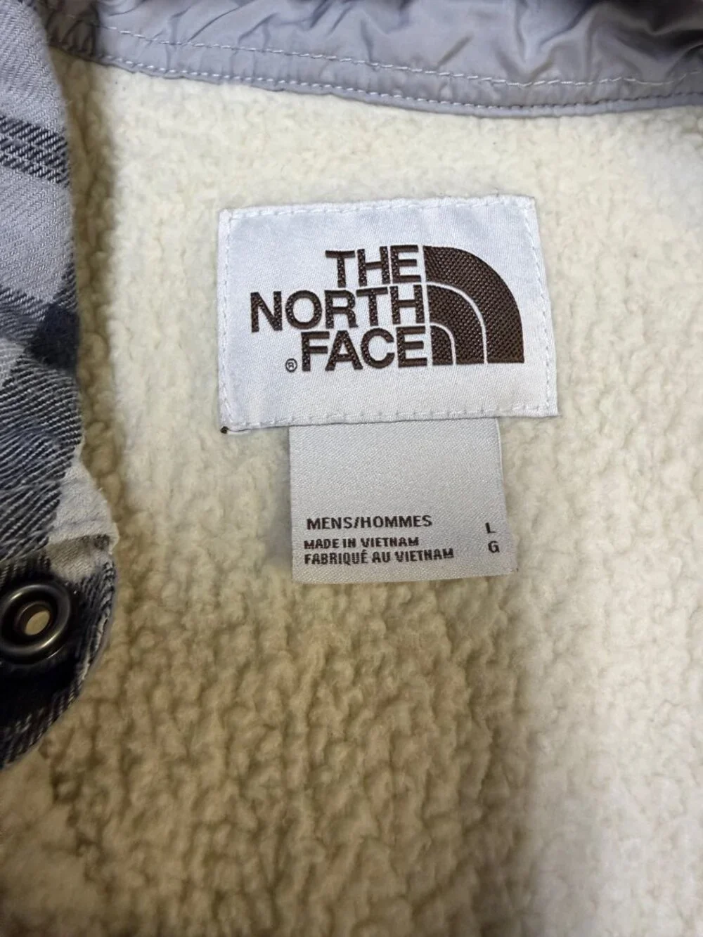 The‎ North Face Men’s Sherpa Flannel Jacket Large Plaid Snap EUC